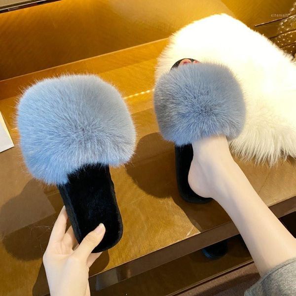 

slippers cootelili woman winter shoes for women home faux fur 2cm heel 5 colors basic womens 36-411, Black