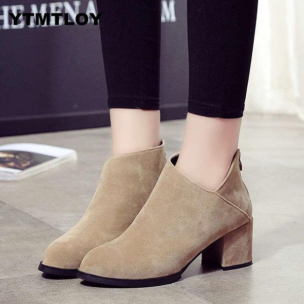 

winter boots women black ankle boots for women thick heel slip on ladies shoes bota feminina high heel shoes