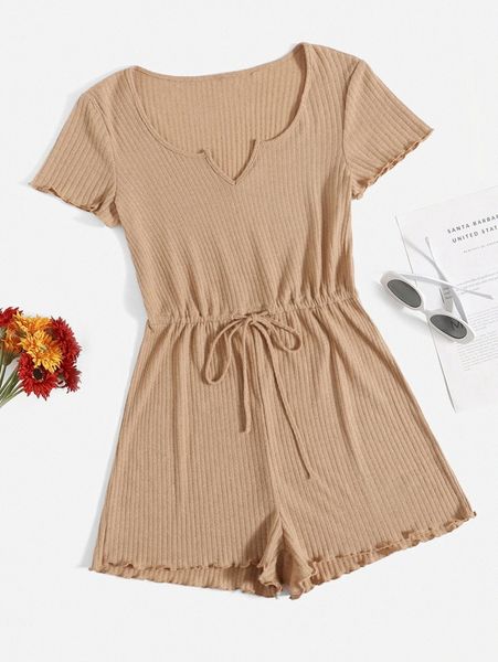

notch neck lettuce trim romper i3fg#, White