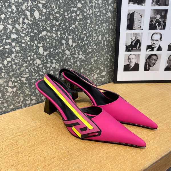 

2022 designer pointed toe slippers 7 colors painted high heel sandals women's spring shoes size 35-42, Black