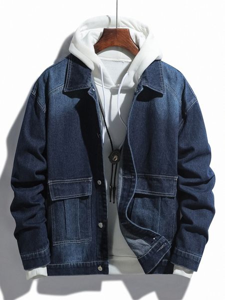 

men flap pocket denim jacket without hoodie i6rj#, Blue