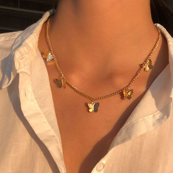 

золотое цепочка ожерелье бабочка кулон choker ожерелье женщины выявление воротник богемных пляжных ювелирных изделий подарок коллерские дамс, Golden;silver