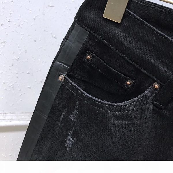 

new style jeans famous brand men's washed design casual slim summer lightweight denim stretch denim skinny jeans pants rivet hole desig, Blue