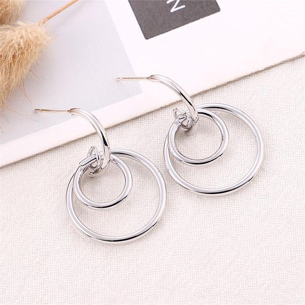 

zhefanku double circle hoop earrings for women korean design 2020 drop ship by ms.betti jewelry1, Golden;silver
