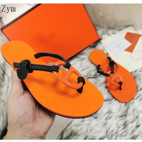 

classic luxury simple atmospher strap women sandals high-end customized women shoes flip flops size 35-441, Black
