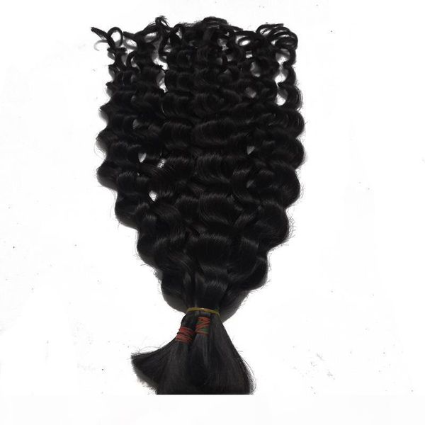 

brazilian human braiding hair deep curly hair bulk for braiding 100g no weft natural color, Black
