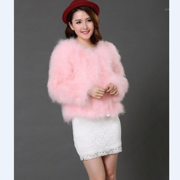 

women fashion fur coats winter real ostrich fur jackets natural turkey feather fluffy outerwear lady 20 colors plus size1, Black