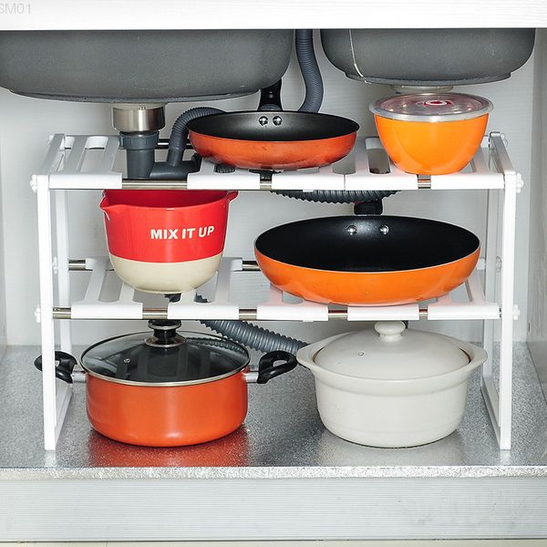 

38-70 cm adjustable kitchen metal cupboard storage non-skid spice rack under sink shelf kitchenware organizer