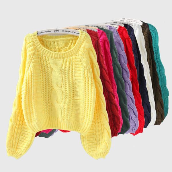 

2021 spring knitted sweater women pull sweater pullover and jumpers candy color harajuku chic v neck short sweater twist pull jumpers, White;black