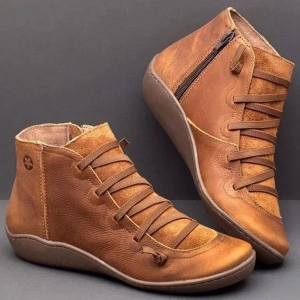 

boots 2021 women's pu leather ankle women autumn winter cross strappy vintage punk flat ladies shoes zh100024, Black