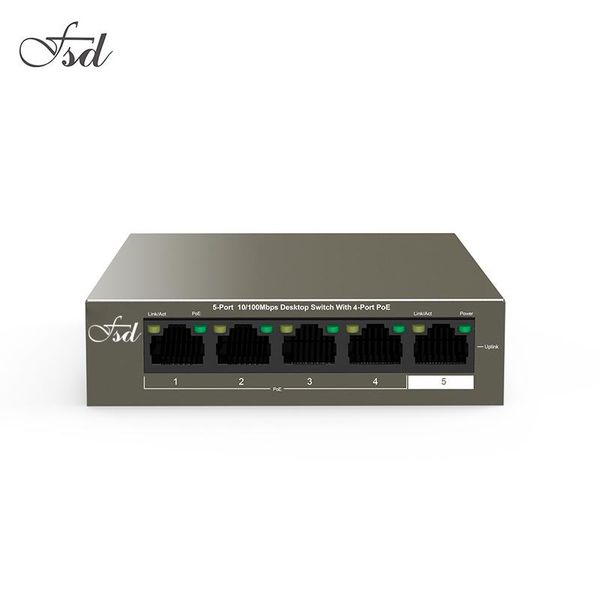

network switches fsd tef1105p-4-63w ethernet switch 10/100mbps 5-port,250m long distance stable poe power supply, plug and play