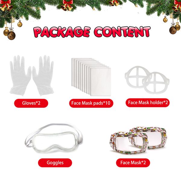 

christmas gifts sets 2021 new year party protective suit 1box=glove*2 + mask pads*10+ mask holder*2 + googles*1+ face mask*2 stock e111701