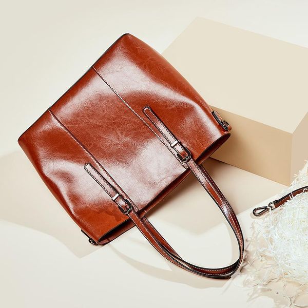 

hbp tote bag ladies classic wax cowhide handbag designer large-capacity leisure travel single shoulder diagonal bucket bag bag trend 1357