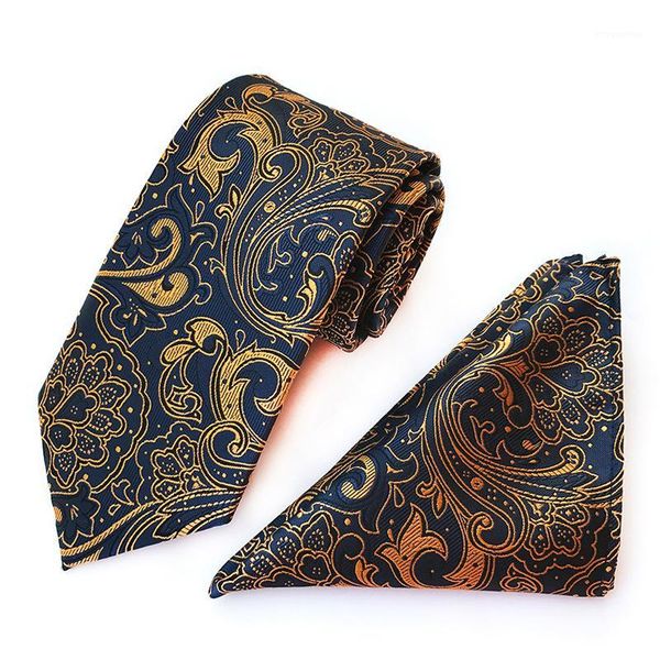 

linbaiway paisley floral tie set for men fashion necktie handkerchief men's classic striped neck tie for wedding custom logo1, Blue;purple
