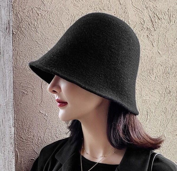

beanie/skull caps fashion ins black woolen cloth bucket hat women autumn winter korean style all match solid color, Blue;gray