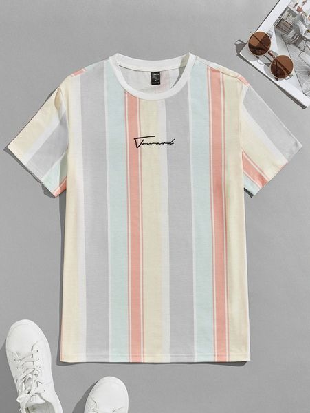 

men block striped and letter graphic tee u4og#, White;black