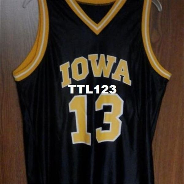 

age men #13 vintage vtg 1990's iowa hawkeyes real full embroidery college jersey size s-4xl or custom any name or number jersey, Black