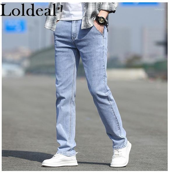 

loldeal men jeans fashion solid color straight stretch stretch washed new1, Blue