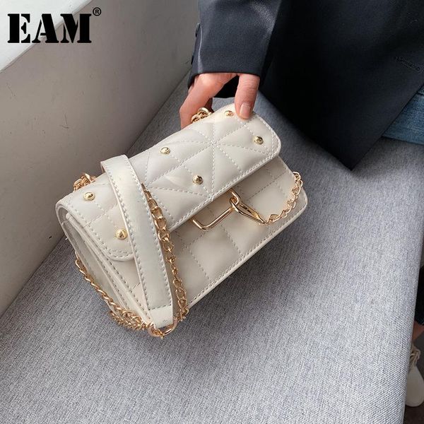 

shoulder bags [eam] women rivet chains square pu leather flap personality all-match crossbody bag fashion tide 2021 18a1649