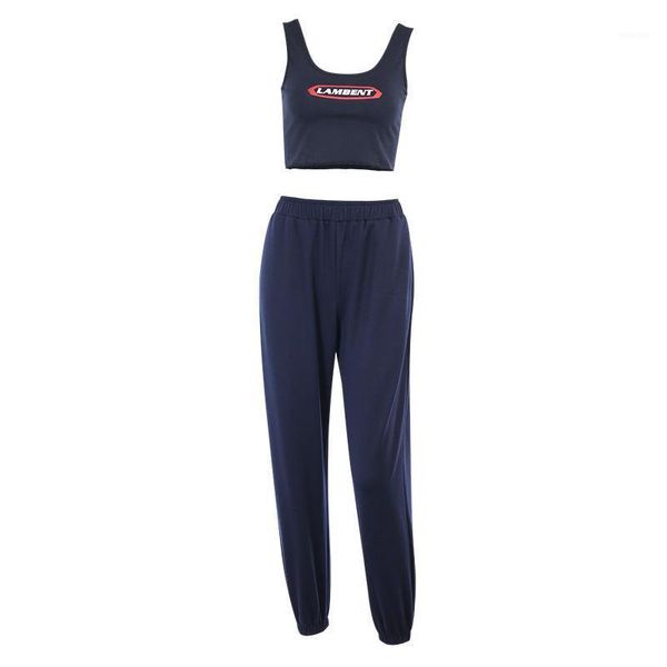 

cute long panty suit women high street dark blue tank suits one set summer vacation clothing casual daily clothes1, Gray