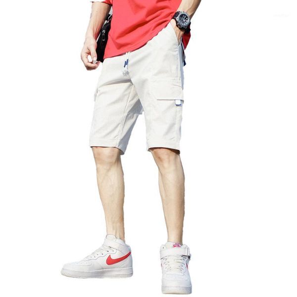 

shorts men's 2020 summer casual fashion cargo pants male pockets drawstring half pant homme trend knee length men clothing, White;black