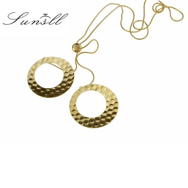 

pendant necklaces sunsll 2021 stainless steel necklace long sweater chain round women fashion jewelry gift, Silver