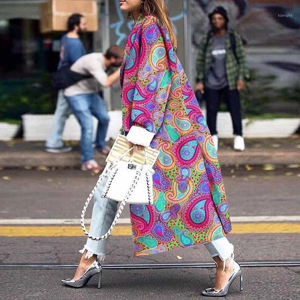 

2021 winter women graffiti print outer coats turn-down collar full sleeve long trench casual plus size street coats1, Tan;black