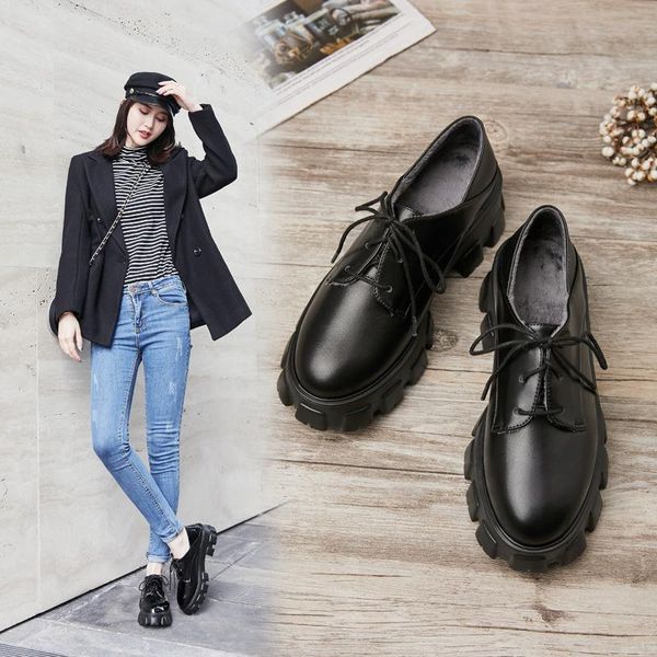 Heißer Verkauf-Fashion Formal Damen Lederschuhe Schwarz Damen Plateauschuhe Bequeme Casual Büroangestellte Damen 2020 Winter Herbst