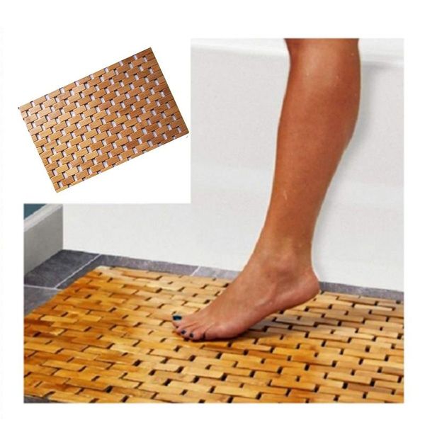 

teak wood bath mat feet shower floor natural bamboo non slip large 50x70cm