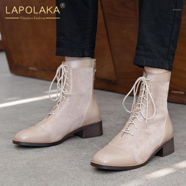 

lapolaka new fashion ankle boots women shoes thick heels zip up office ladies elegant shoes woman boots1, Black