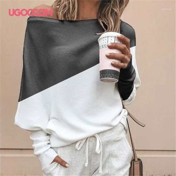

ugoccam off shoulder blouse women long sleeve casual loose women shirts lady fashion blouse shirt shirt plus size1, White