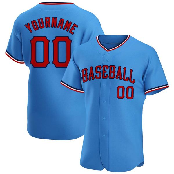 Benutzerdefinierte Pulver Blue Red-Navy-003 Authentisches Baseball-Jersey