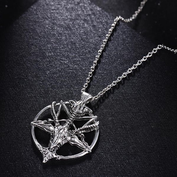 

pan god skull necklace fashion vintage women men pentagram goat head pendant chain luck alloy retro necklace jewelry sqcdam, Silver