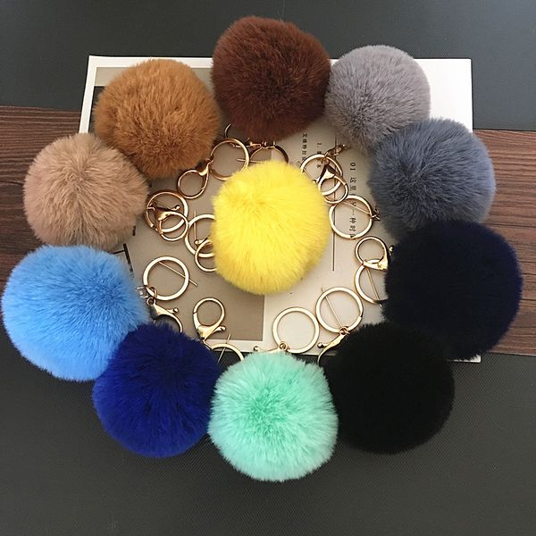 

pompom key chain fur ball keyring plush toys for children girls soft artificial rabbit hang bags pendant handbag car keyring accessories py3