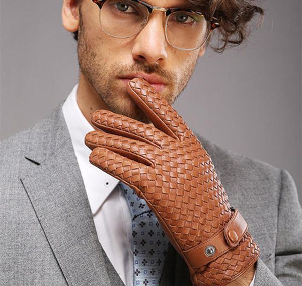 

fashion gloves for men new high-end weave genuine leathersolid wrist sheepskin glove man sqcxhz lihuibusiness, Blue;gray