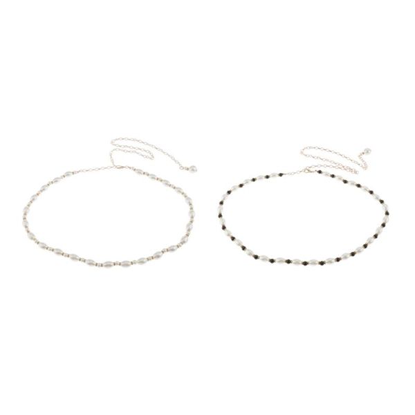 

belts fashion waist chain belt for women - skinny pearls beaded cinch dress skirt adjustable, gold & silver, Black;brown