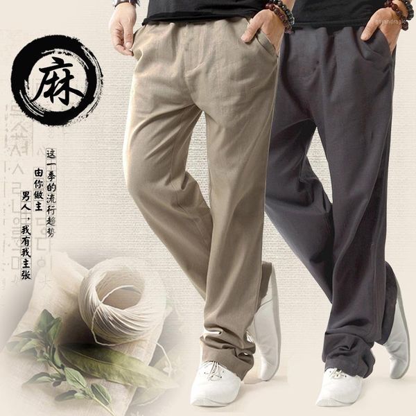 

harajuku healthy linen pants men nice summer breathable loose flax trousers male boys cotton casual pants1, Black