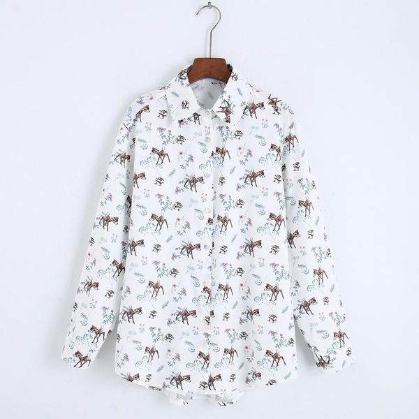 

women loose shirt autumn 2019 new fashion animal prints blouse casual christmas gift clothing modern girl long sleeve shirts1, White