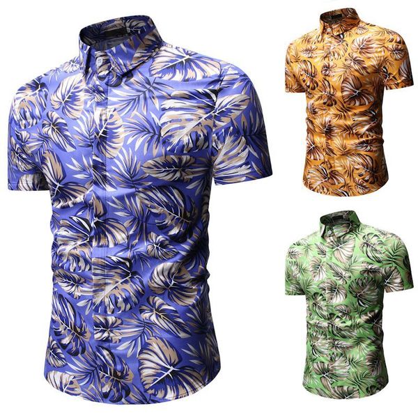 

2019 hawaiian shirt men short sleeve holiday shirt beach travel casual color big code clothes foreign trade european code, White;black