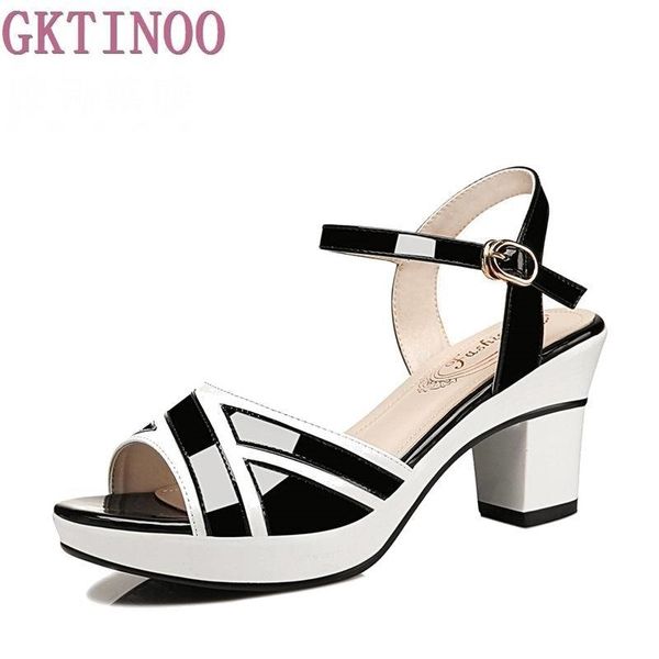 

gktinoo women sandals peep toe buckle strap summer shoes woman fashion thick high heels gladiator sandals women sandalias y200405, Black