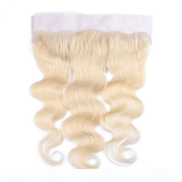 

#613 blonde full lace frontal closure body wave brazilian virgin human hair ear to ear 13x4 lace frontal middle 3 way part, Black;brown