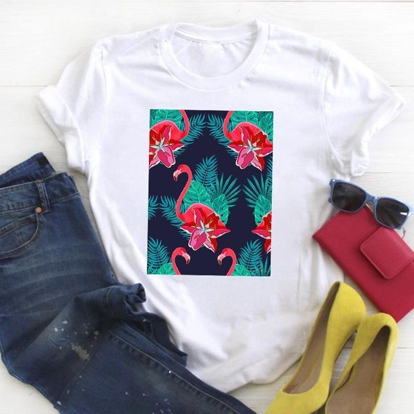 

женщины flamingo floral elegant kawaii мода мультфильм женские летние t tee tshirt женская женская верхняя рубашка одежда графическая футбол, White