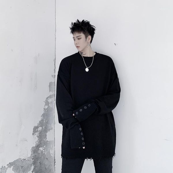 

men's sweaters 2021 men women white black button hole slim fit thin sweater male vintage fashion casual knitted pullover sweater1