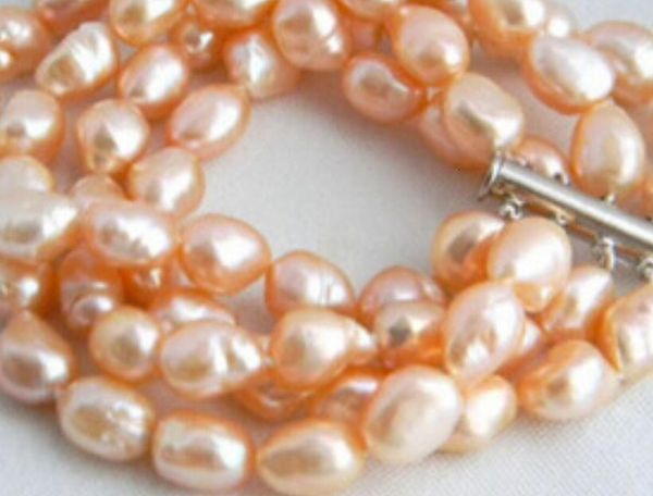 

freshwater 909507 4strands 8'' 9mm pink baroque pearl bracelet, Golden;silver