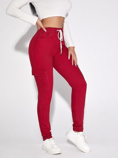 

drawstring waist skinny jeans 902r#, Blue