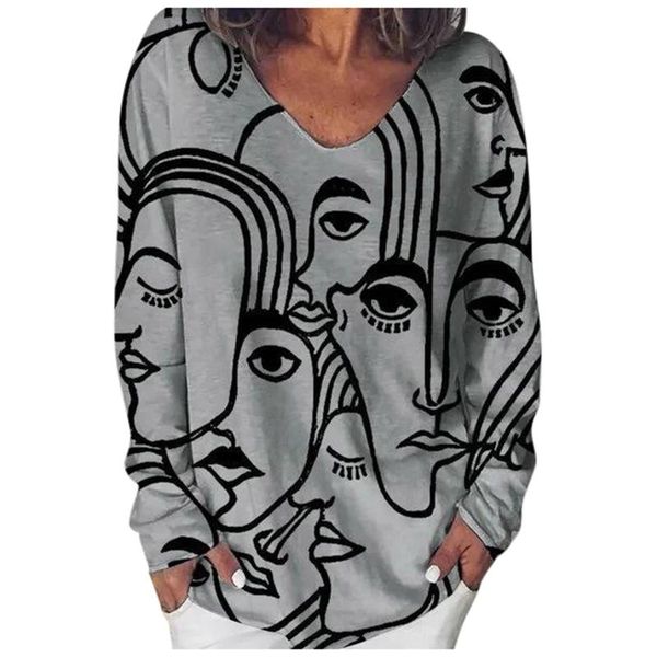 

2020 fall/winter fashionladies non-positioning printing abstract printing long-sleeved loose pullover hoodiesweater women top, Black