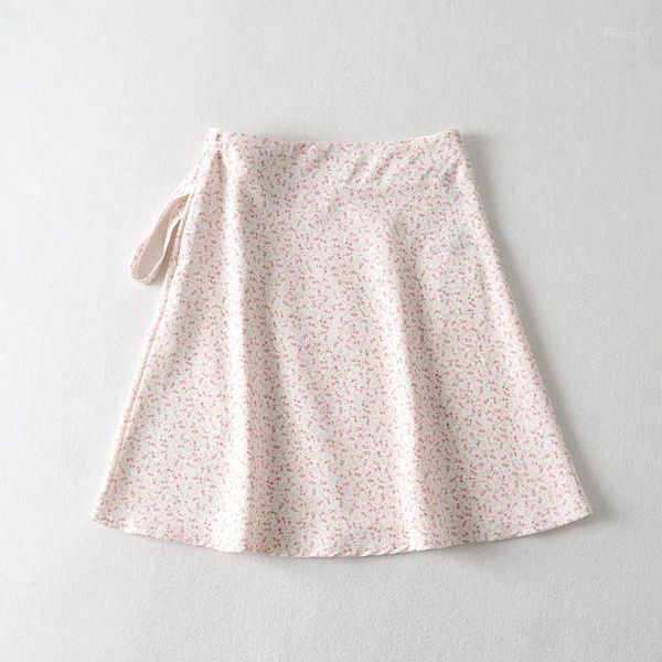 

2020 summer mini skirt women high waist a line skirt korean floral casual wrap skirts lace up pink skirts irregular1, Black