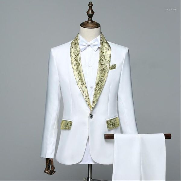 

printed collar suit men formal dress chorus performance costume performance service host singer suits middle-aged white1, White;black