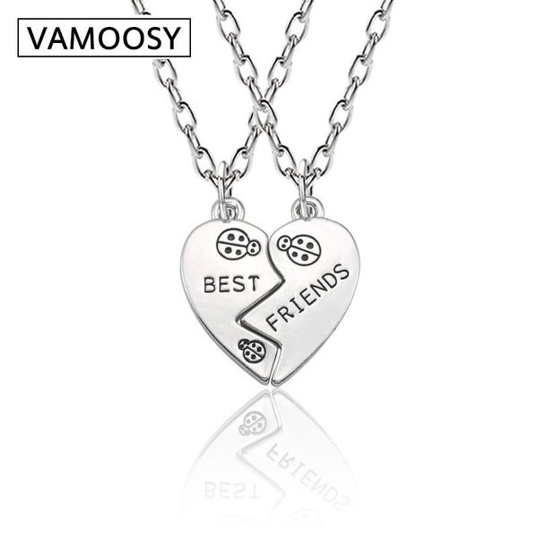 

vamoosy 2pcs/set heart pendant necklace for women men friend letter necklace for women jewelery friendship fashion jewelry, Silver
