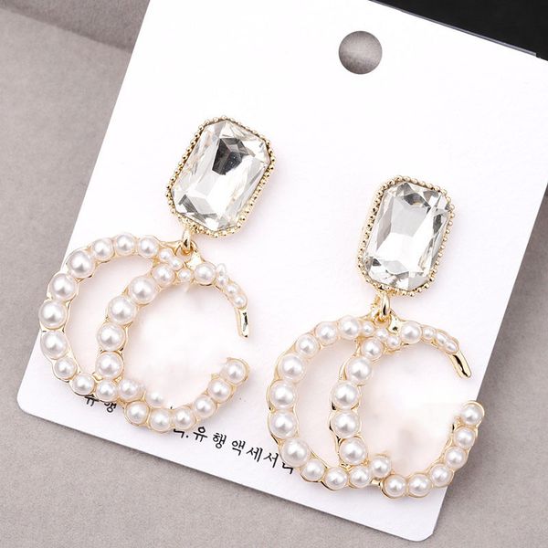 

fashion women pearl letters ear stud earrings crystal rhinestone earring letter drop ear studs ladies designer jewelry gifts, Golden;silver